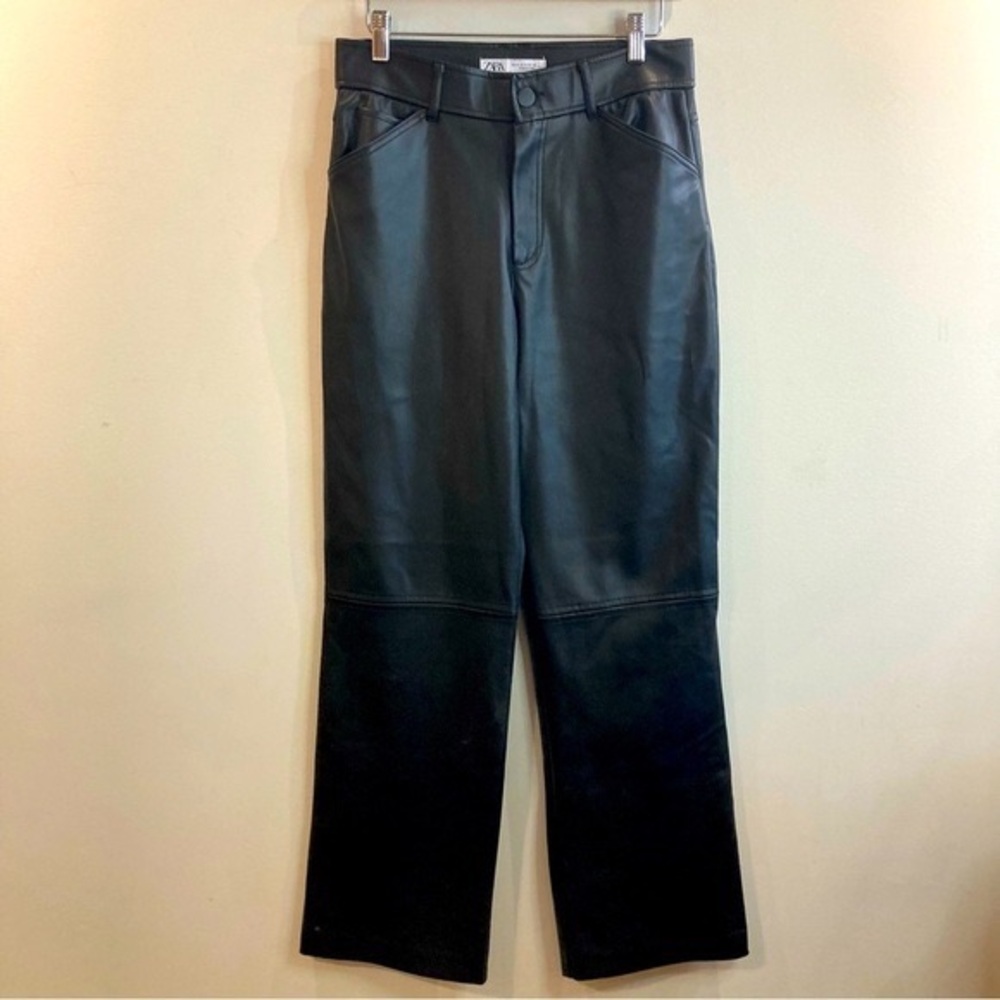 Zara Black Faux-Leather Straight Leg Trousers